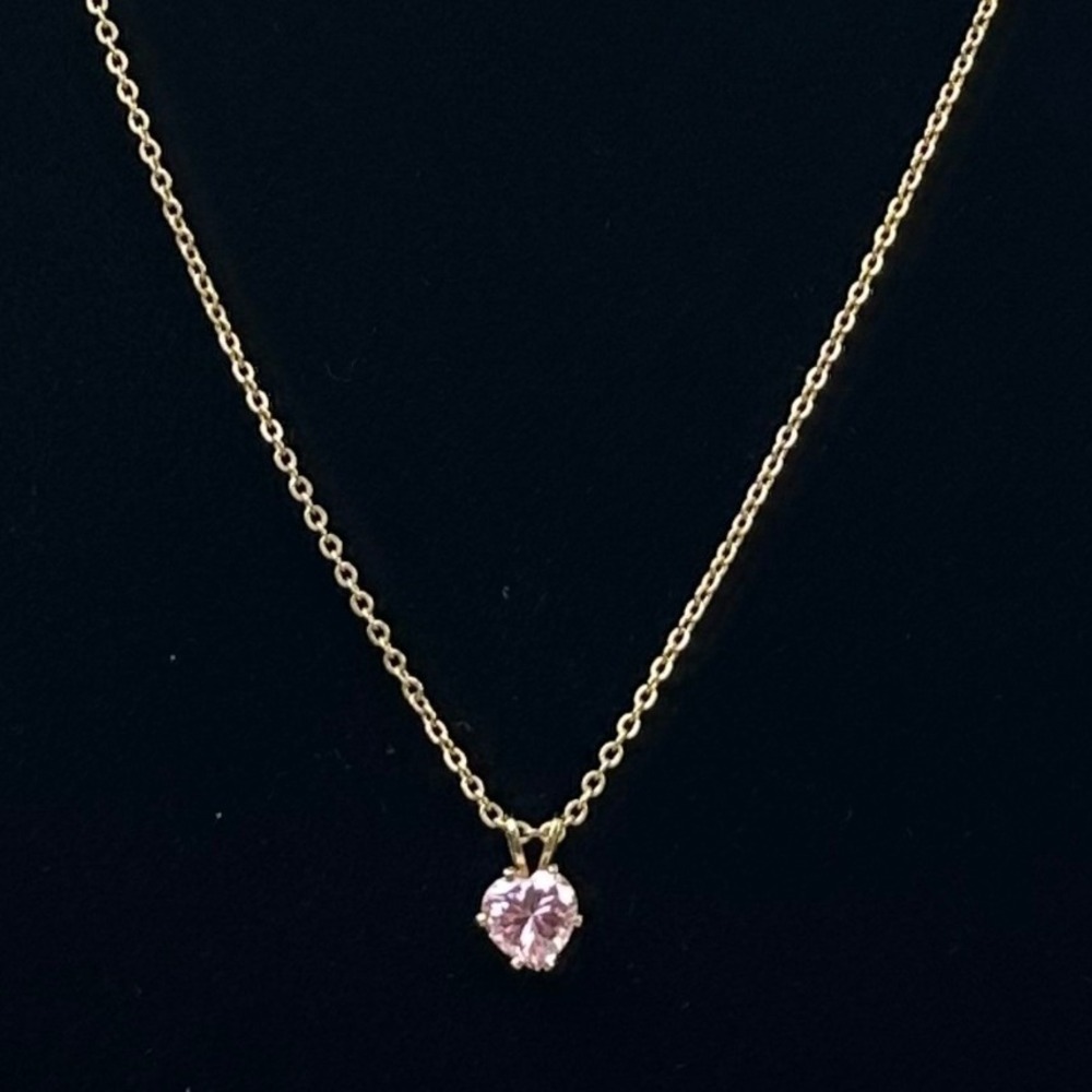 Gold Tone Pink Heart Pendant Necklace Dainty Chain Romantic Coquette Jewelry